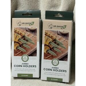 Mr. Bar-B-Q Jumbo Corn‎ Holders Stainless Steel Prongs 8 Count BBQ 2 boxes